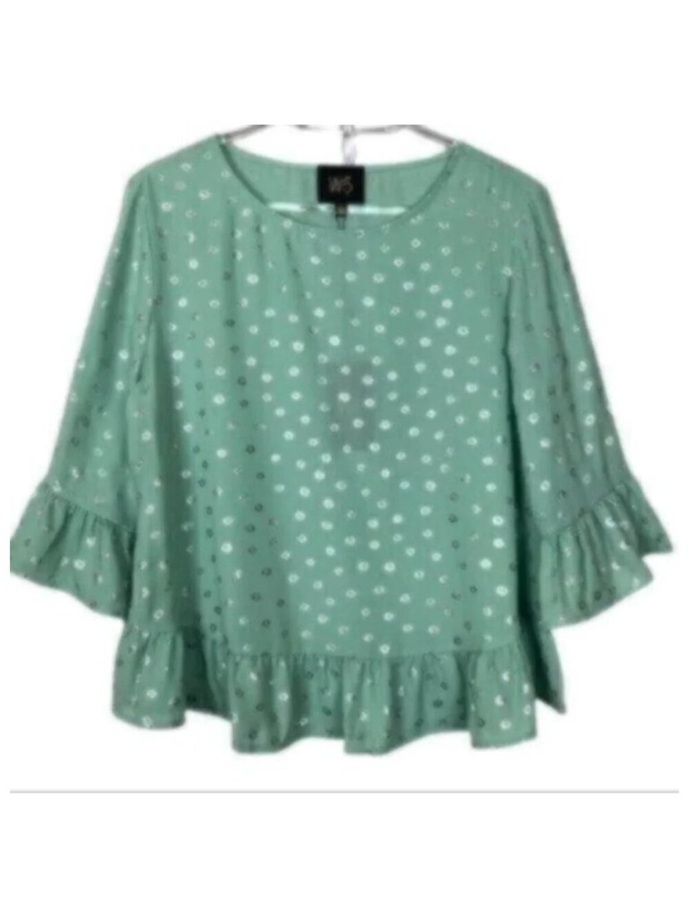 NWT W5 Light Green & Silver Ruffled Blouse Medium